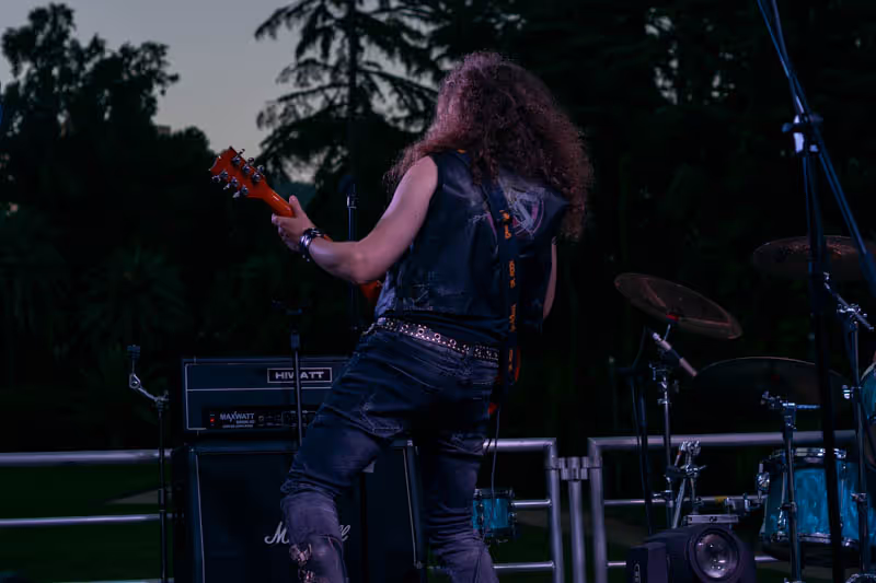 Chitarrista di spalle sul palco